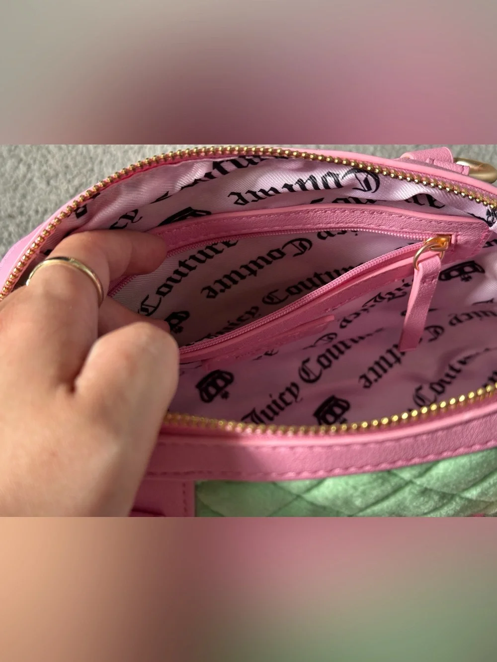 NWT Juicy Tale Juicy Couture Pink & Mint Green Quilted Satchel Crossbody Y2K Bag